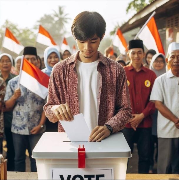 Ilustrasi anak muda melakukan pemilihan di Pemilu 2024.(Voxnews.id)
